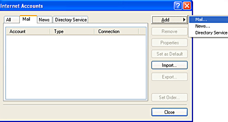 Adding an account in Outlook Express